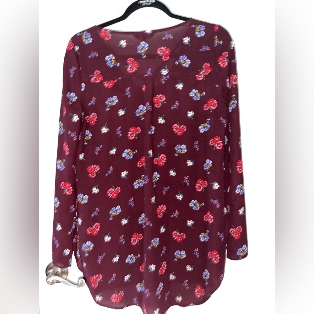 Express Burgundy Floral Long Sleeve Light Weight Blouse Medium